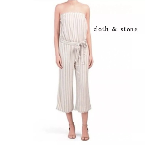 Cloth & Stone Anthropologie Cropped Jumpsuit Belt Tie‎ Orange Striped Wide Leg S - Picture 1 of 9